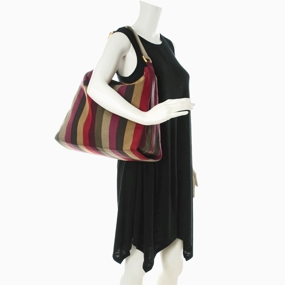 Authentic FENDI Canvas Striped Pequin Hobo in Multicolor - Picture 2 of 6